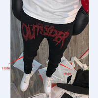 Nowi mężczyźni rozciągliwy zniszczony otwór klejony Slim Fit czarne dżinsy Biker spodnie zgrywanie Skinny Hot Drill uliczny Punk spodnie jeansowe ołówkowe 6